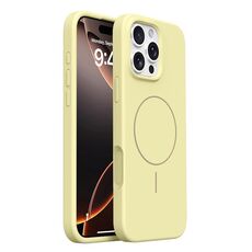 Custodia MagSafe in silicone liquido con pulsanti integrati per iPhone 16 Pro (giallo crema)