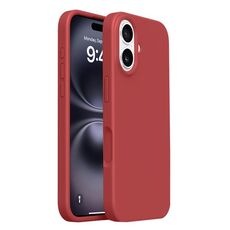 Custodia in silicone liquido con pulsanti integrati per iPhone 16 (rosso bordeaux)