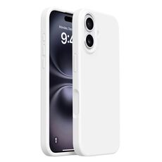 Custodia in silicone liquido con pulsanti integrati per iPhone 16 (bianco ghiaia)