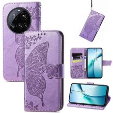 Custodia in pelle goffrata con motivo a farfalla e fiori per Xiaomi 15 Ultra (lavanda)