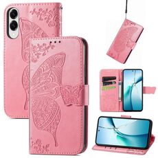 Custodia in pelle con stampa a farfalla e fiore per Samsung Galaxy S25 Edge 5G (rosa)