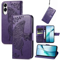 Custodia in pelle con stampa a farfalla e fiore per Samsung Galaxy S25 Edge 5G (viola)
