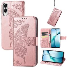Custodia in pelle con stampa a farfalla e fiore per Samsung Galaxy S25 Edge 5G (oro rosa)