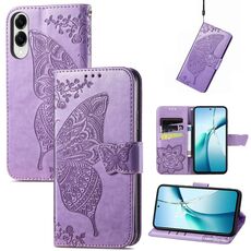 Custodia in pelle con stampa a farfalla e fiore per Samsung Galaxy S25 Edge 5G (lavanda)