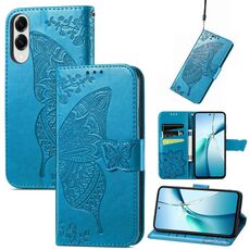 Custodia in pelle con stampa a farfalla e fiore per Samsung Galaxy S25 Edge 5G (blu)