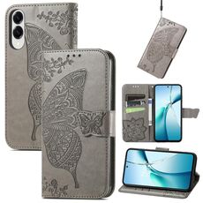 Custodia in pelle con stampa a farfalla e fiore per Samsung Galaxy S25 Edge 5G (grigio)
