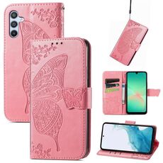 Custodia in pelle goffrata con motivo a farfalla e fiori per Samsung Galaxy A26 (rosa)