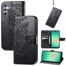 Custodia in pelle goffrata con motivo a farfalla e fiori per Samsung Galaxy A26 (nera)