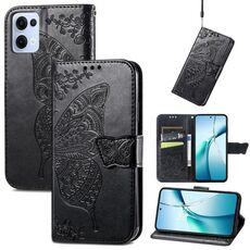 Custodia in pelle goffrata con motivo a farfalla e fiori per OPPO Reno13 (nera)