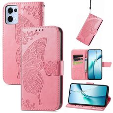 Custodia in pelle goffrata con motivo a farfalla e fiori per OPPO Reno13 Pro (rosa)