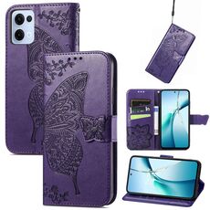 Custodia in pelle goffrata con motivo a farfalla e fiori per OPPO Reno13 Pro (viola)
