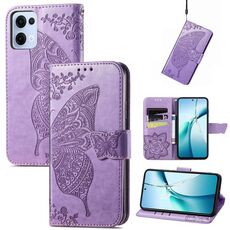 Custodia in pelle goffrata con motivo a farfalla e fiori per OPPO Reno13 Pro (viola chiaro)