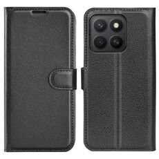 Custodia per telefono in pelle con texture litchi e supporto per Honor X8c (nera)