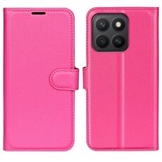 Custodia per telefono in pelle con flip orizzontale e texture Litchi per Honor X8c con supporto (rosso rosa)