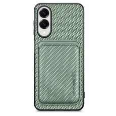 Custodia per telefono cellulare Magsafe in fibra di carbonio e pelle per Samsung Galaxy S25 Edge 5G (verde)