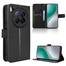 Custodia in pelle con texture a diamante per Tecno Camon 40 Premier 5G (nera)