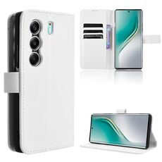 Custodia in pelle con texture a diamante per Tecno Camon 40 Pro 4G / 5G (bianca)