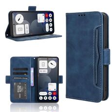 Custodia per telefono For Nothing Phone 3a Pro in pelle con texture di vitello e slot per carte (blu)