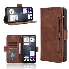 Custodia per telefono For Nothing Phone 3a Pro in pelle con texture di vitello e scomparti per carte (marrone)