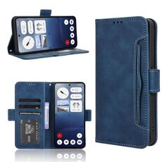 Custodia per telefono For Nothing Phone 3a in pelle con texture di vitello e slot per carte (blu)