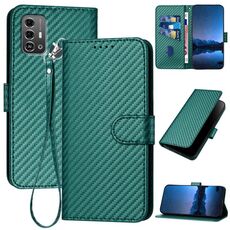 Custodia in pelle con fibbia in fibra di carbonio per ZTE Blade A53 Pro YX0070 e cordino (verde scuro)