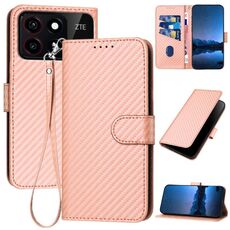 Custodia in pelle con fibbia in fibra di carbonio per ZTE Blade A55 / A35 YX0070 con cordino (rosa)