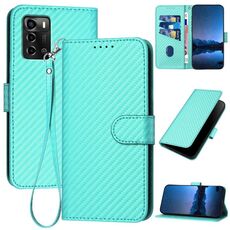 Custodia in pelle con fibbia in fibra di carbonio per ZTE Blade A72 YX0070 e cordino (azzurro)
