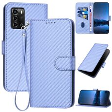 Custodia in pelle con fibbia in fibra di carbonio per ZTE Blade A72 YX0070 e cordino (viola chiaro)