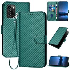 Custodia in pelle con fibbia in fibra di carbonio per ZTE Blade A72 YX0070 e cordino (verde scuro)