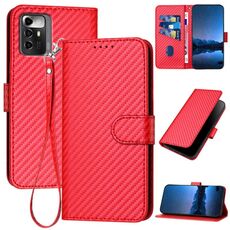 Custodia in pelle con fibbia in fibra di carbonio e cordino per ZTE Blade A72 5G YX0070 (rosso)
