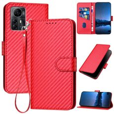 Custodia in pelle con fibbia in fibra di carbonio per ZTE Blade A72s YX0070 con cordino (rosso)