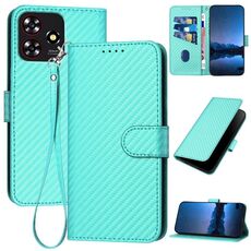 Custodia in pelle con fibbia in fibra di carbonio e cordino per ZTE Blade A73 4G / Blade V50 Design 4G YX0070 (azzurro chiaro)