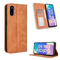 Custodia in pelle con fibbia magnetica e texture retrò per Samsung Galaxy F06 5G / M06 5G (marrone)