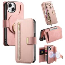 Custodia in pelle con blocco RFID e MagSafe per iPhone 15 Plus (rosa)
