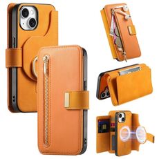 Custodia in pelle con blocco RFID e MagSafe per iPhone 15 Plus (arancione)