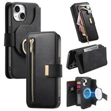 Custodia in pelle con protezione RFID e MagSafe per iPhone 14 Plus (nero)