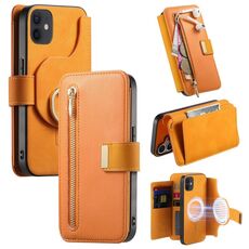 Custodia in pelle con cerniera ad anello per iPhone 11, anti-RFID, MagSafe (arancione)