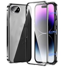 Custodia per telefono in vetro temperato HD con doppia fibbia magnetica per iPhone 16e (nera)