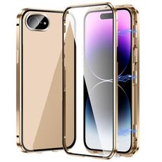Custodia per iPhone 16e in vetro temperato HD con doppia fibbia magnetica (oro)