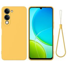 Custodia per telefono a copertura totale antiurto in silicone liquido tinta unita per vivo Y04 4G / Y29s 5G / Y19e India (giallo)