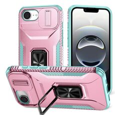 Custodia per telefono con supporto scorrevole Camshield per iPhone 16e (grigio verde + rosa)