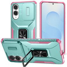 Custodia per telefono con supporto scorrevole Camshield per Samsung Galaxy S25 Edge 5G (rosa + grigio verde)
