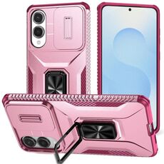 Custodia per telefono con supporto scorrevole Camshield per Samsung Galaxy S25 Edge 5G (rosa + rosso rosa)