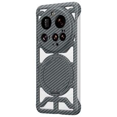 Custodia per telefono Xiaomi 15 Ultra Hollow in fibra di carbonio con supporto girevole MagSafe (grigio)