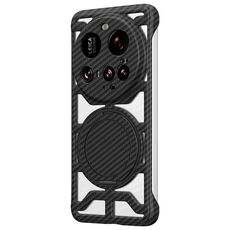 Custodia per telefono Xiaomi 15 Ultra Hollow in fibra di carbonio con supporto girevole MagSafe (nero)