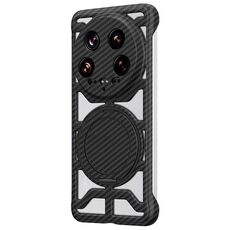 Custodia per telefono Xiaomi 14 Ultra Hollow in fibra di carbonio con supporto girevole MagSafe (nera)