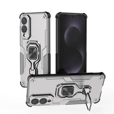 Custodia per telefono ibrida in TPU con supporto in metallo per Samsung Galaxy S25 Edge 5G (grigio)