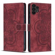 Custodia per telefono in pelle smerigliata retrò con motivo mandala in rilievo per Samsung Galaxy A13 (rossa)