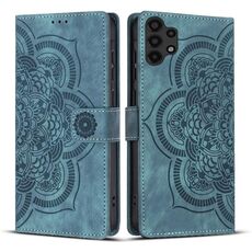 Custodia per telefono in pelle smerigliata retrò con motivo mandala in rilievo per Samsung Galaxy A13 (blu)