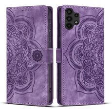 Custodia per telefono in pelle smerigliata retrò con motivo mandala in rilievo per Samsung Galaxy A13 (viola)